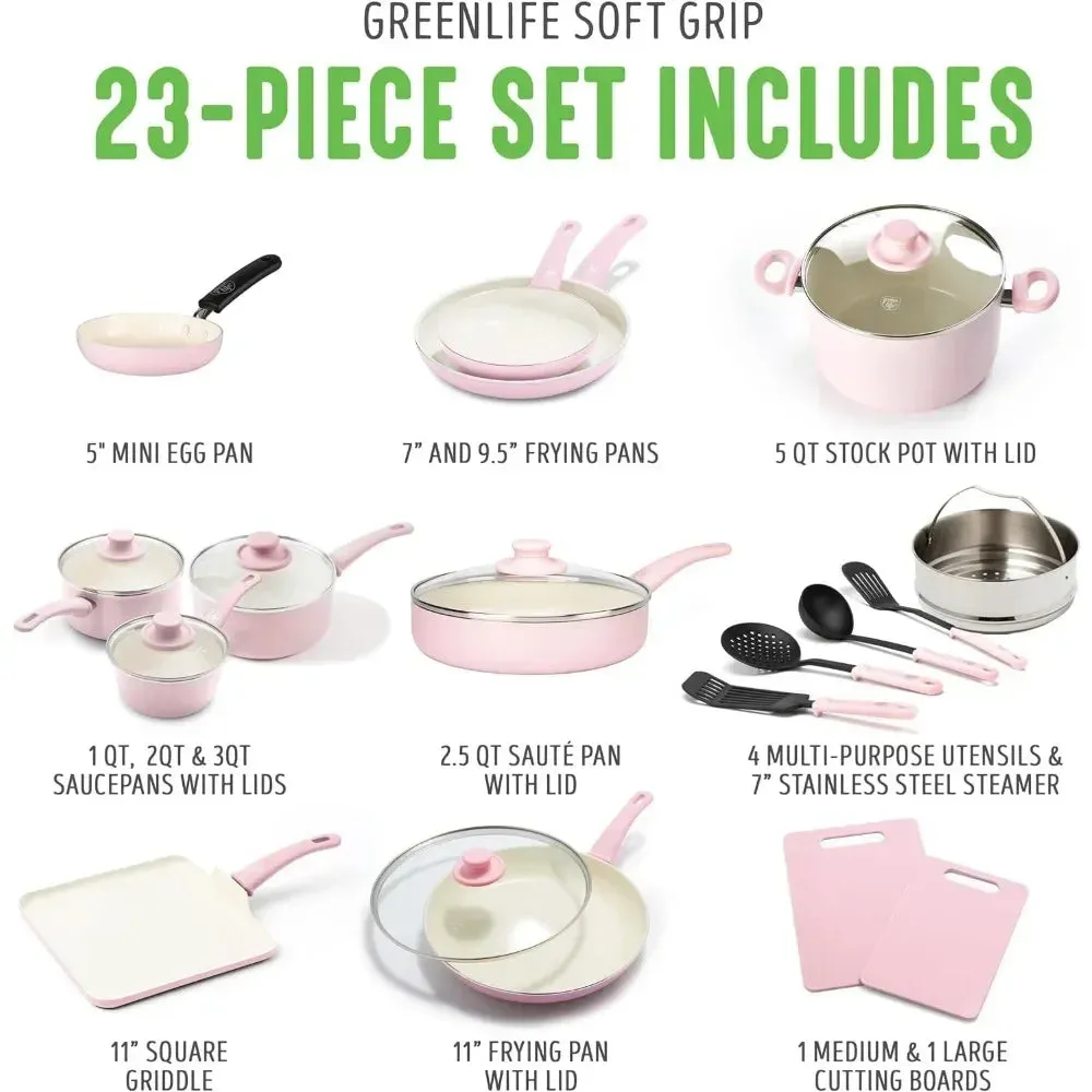✨ Kawaii Ceramic Cookware Set 🍳 | 23-Piece Nonstick Kitchen Joy with Soft Grip Handles & Cute Utensils! 🌈