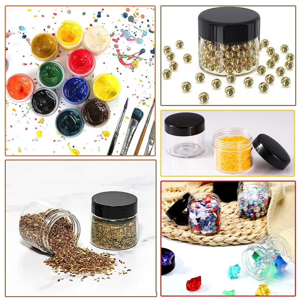1 oz Plastic Containers with Lids 60pcs Plastic Jars with Lids   3/5/10 Gram 12pcs Sample Containers Travel Jar– Great for Lip Scrub, Body Butters, Cream, Lotion, Labels & Spatulas (72 Pack)