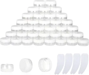 100PCS 10 Gram Sample Containers, 10ml Empty Jars with Lids, Small Cosmetic Containers, Mini Sample Jars with 8PCS Mini Spatulas for Make Up, Oils, Lotion, Powder, Paint, Jewelry, Lip Balms(White Lid)
