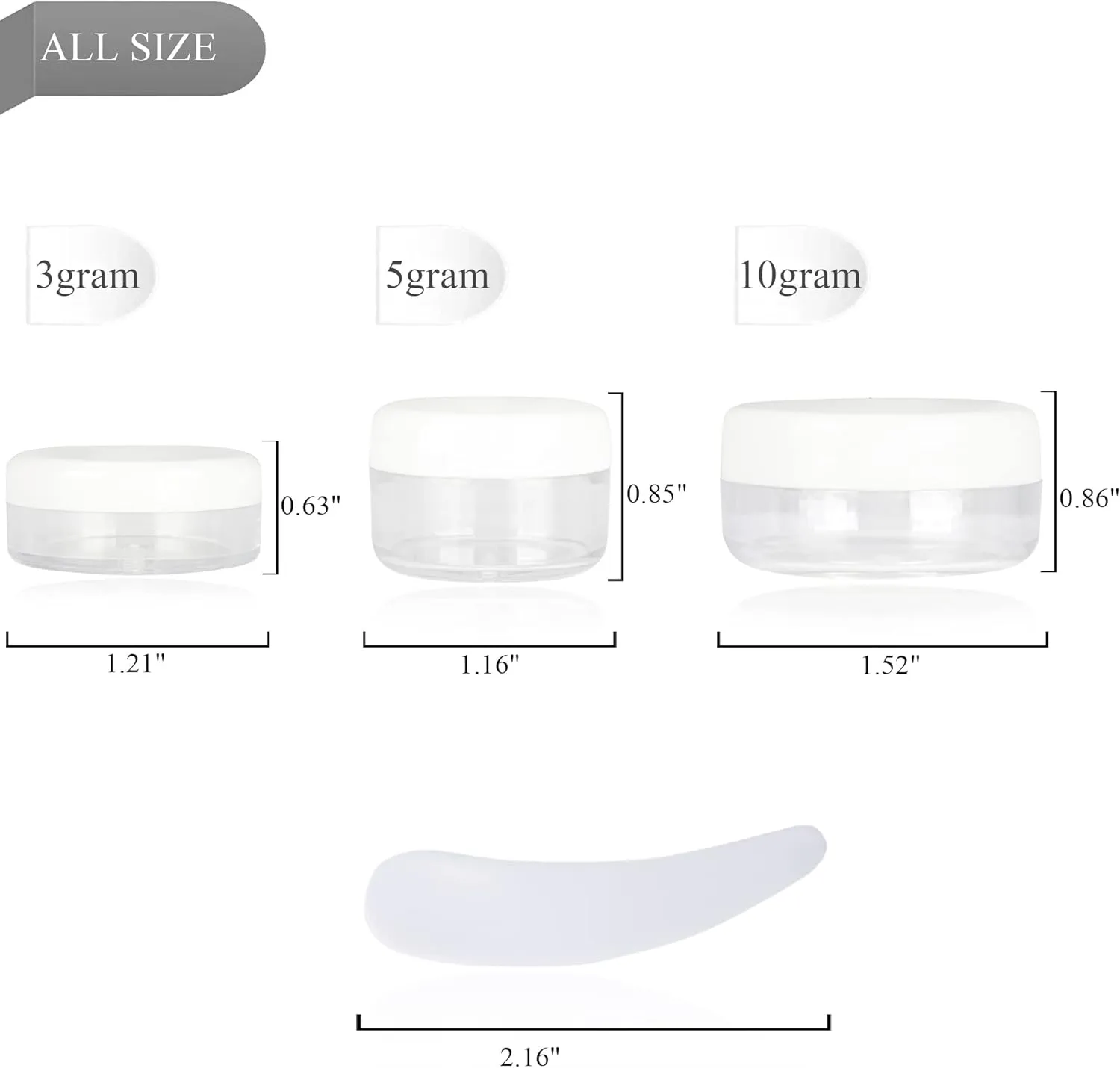 100PCS 10 Gram Sample Containers, 10ml Empty Jars with Lids, Small Cosmetic Containers, Mini Sample Jars with 8PCS Mini Spatulas for Make Up, Oils, Lotion, Powder, Paint, Jewelry, Lip Balms(White Lid)