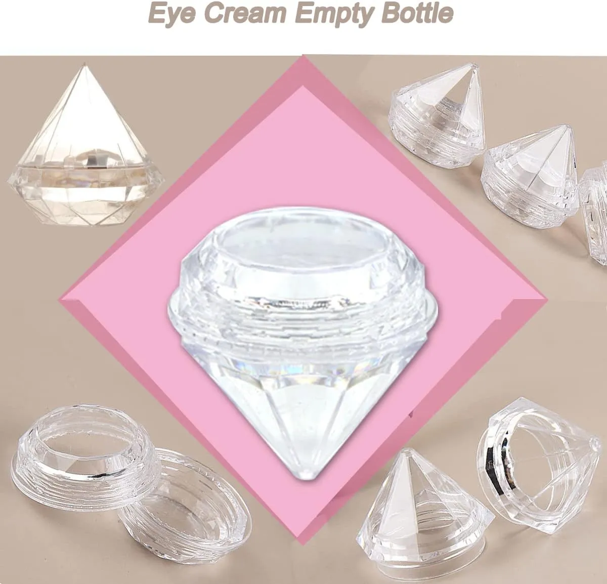 100Pcs 5Gram Empty Diamond Shape Plastic Clear Cosmetic Refillable Pot Jars Bottles Make up Cosmetic Containers with Lids for Eye Shadow Lip Balm Face Creams Lotion Nail Powder
