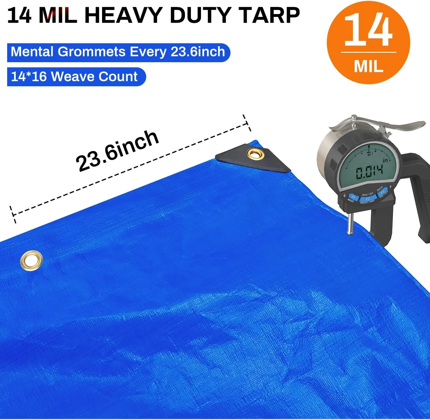 10x20Ft Tarp, Keten 14 Mil Tarps Heavy Duty Waterproof with Tear & Fade Resistant, UV Resistant, Outdoor Tarp with Reinforced Grommets for Roof, Camping, Patio, Pool, Boat (Blue&Black)