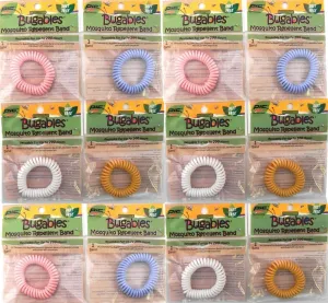 12 Colorful BUGABLES Bug Insect Mosquito Repellent Repelling Spiral Bracelet Wristband Ankle Band. DEET Free Non-Toxic. Citronella   Reusable for Up to 200 Hours.