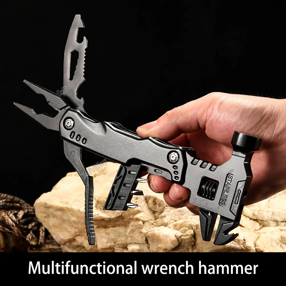 12 in 1 Multitool EDC Tool Universal Folding Pliers Hammer Wrench Claw Knife Screwdriver Combinati Tool forCamp Outdoor Survival