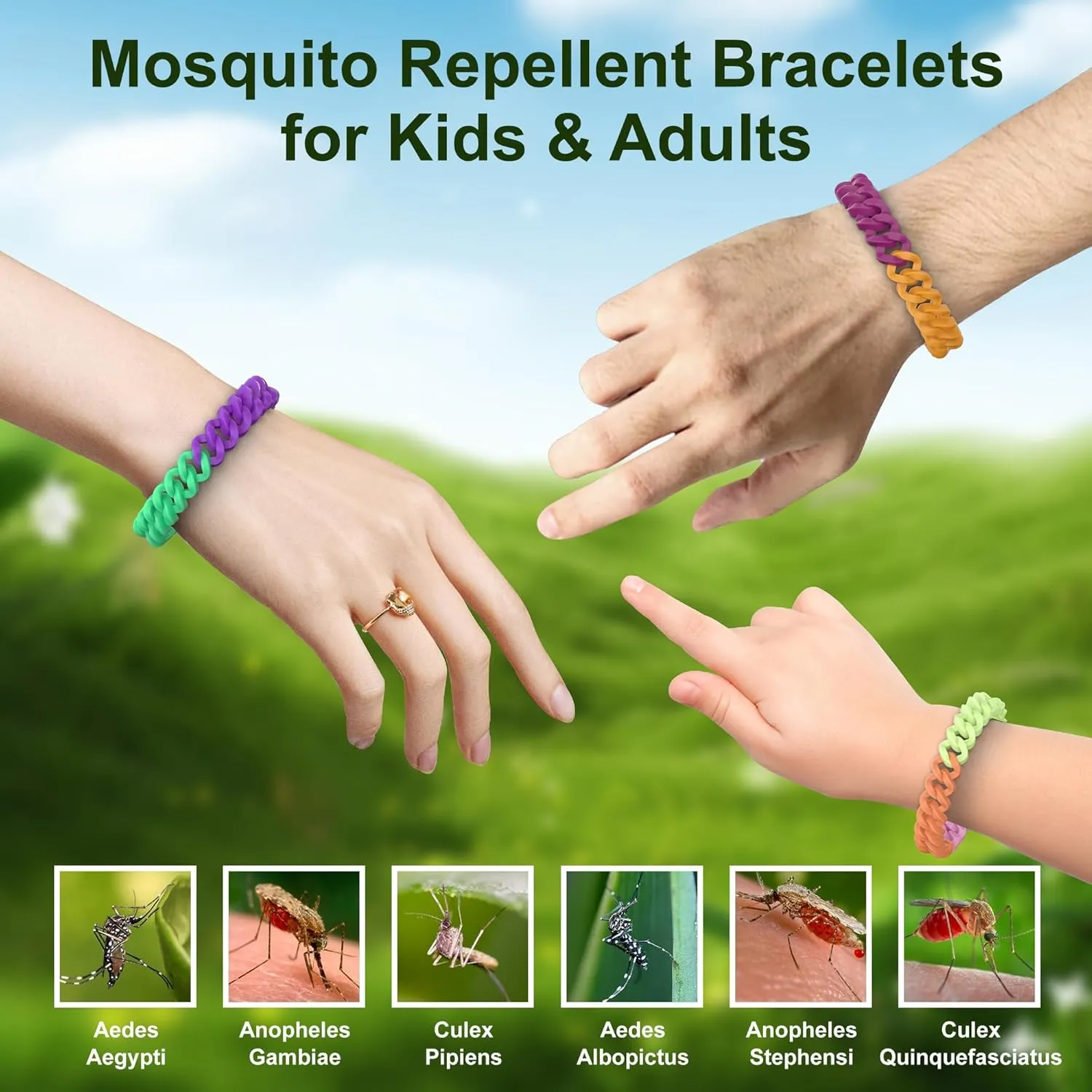 12 Pack Rainbow Mosquito Repellent Bracelets for Adults and Kids, DEET-Free Insect & Bug Repellent Bands, Individually Wrapped Repellent Wristbands for Outdoor Camping Traveling