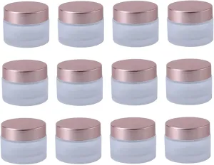 12 Packs 1 Oz/30ml Empty Jars Clear Frosted Glass Cream Jar Pot Bottles with Rose Gold Lids Refillable Cosmetic Container Glass Eye Cream Jar Pot for Face Lotion Eyeshadow Lip Balms …