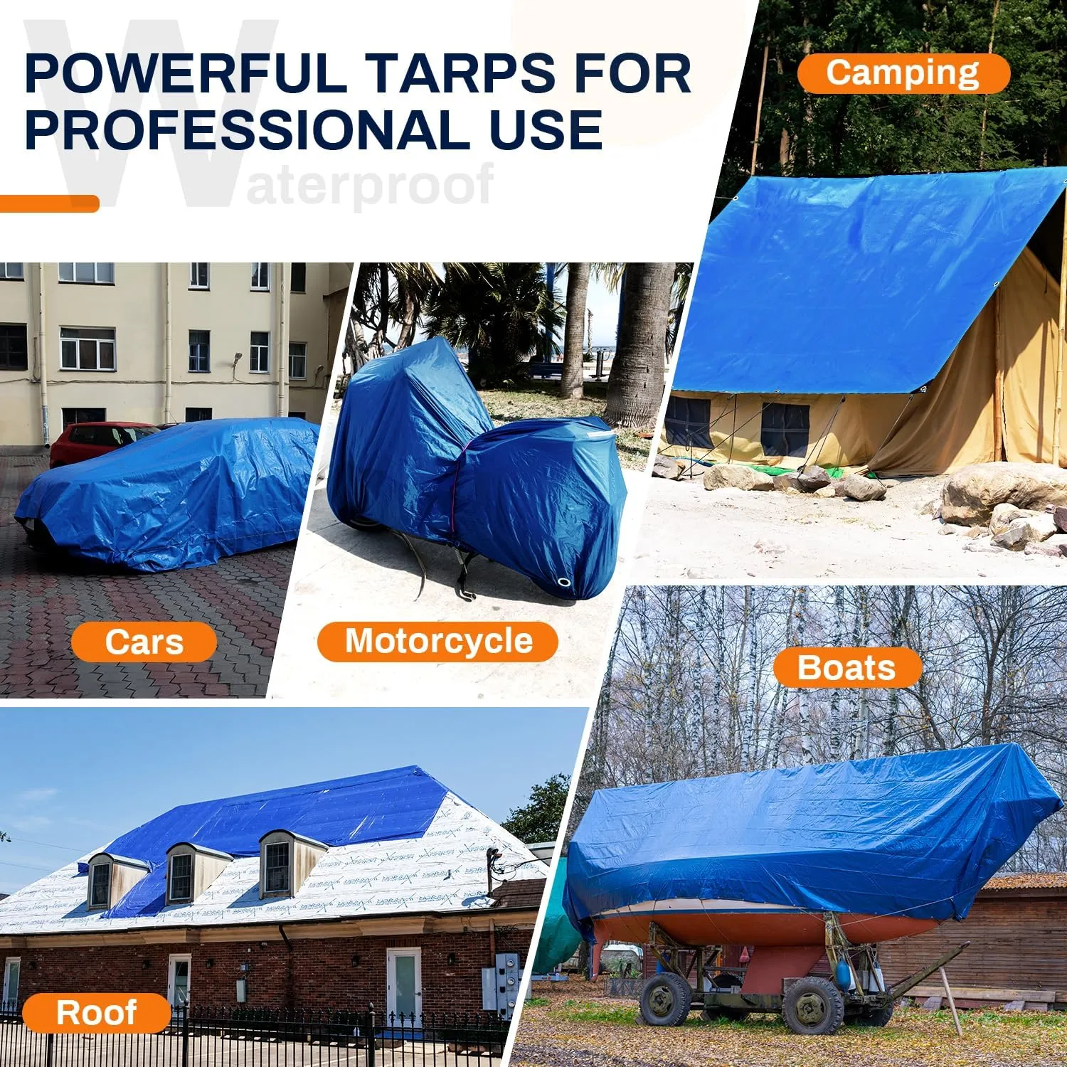12x20Ft Tarp, Keten 14 Mil Tarps Heavy Duty Waterproof with Tear & Fade Resistant, UV Resistant, Outdoor Tarp with Reinforced Grommets for Roof, Camping, Patio, Pool, Boat (Blue&Black)