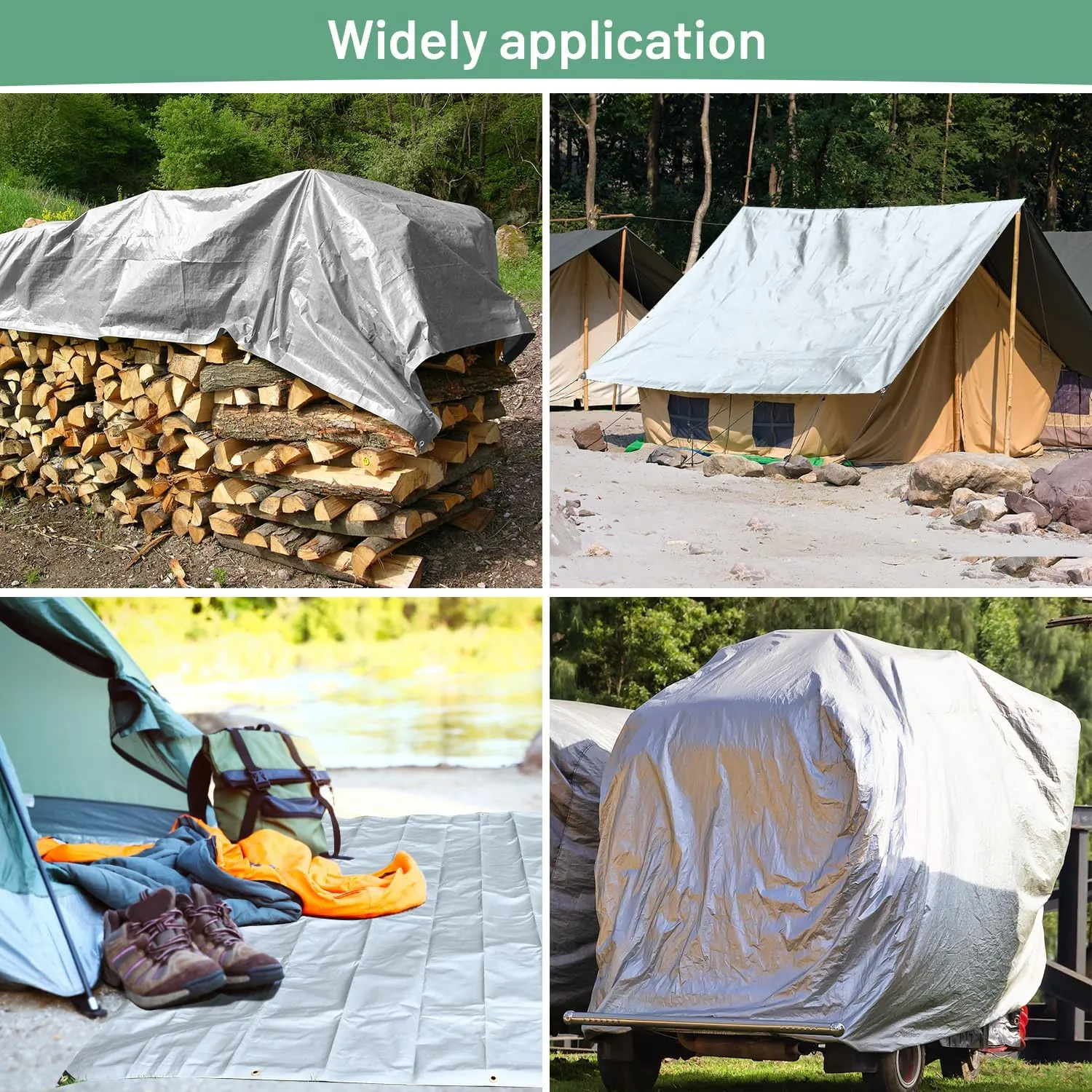 12x20FT Waterproof Tarp, Yumatum 16 Mil Heavy Duty Tarps with Reinforced Edges/Brass Grommets, 100% UV Blocking/Tear Resistant Poly Tarp for Camping, Patio, Tent, Boat(Silver/Black)