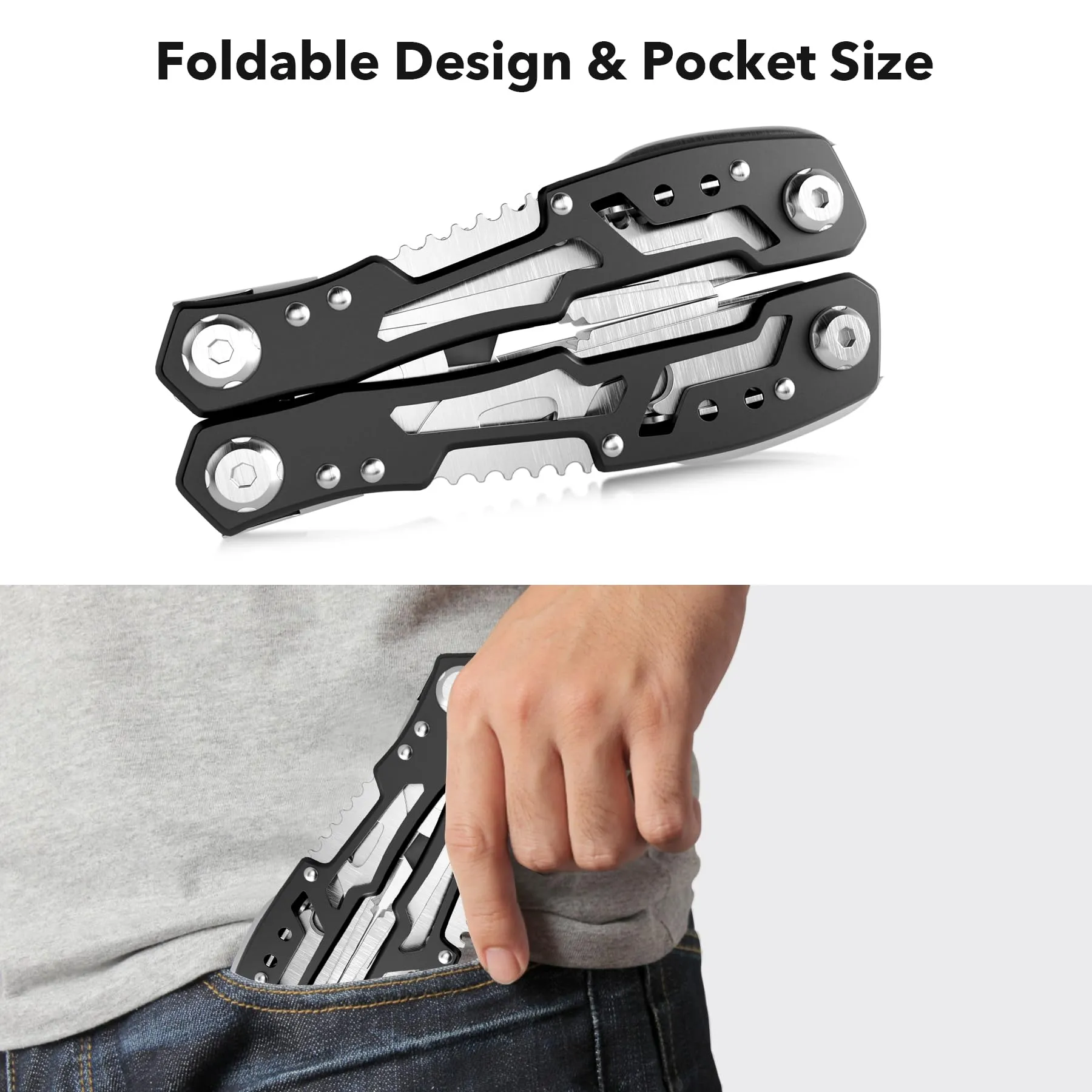 14-In-1 Multitool with Safety Locking, Professional Stainless Steel Multitool Pliers Pocket Knife, Bottle Opener, Screwdriver with Nylon Case