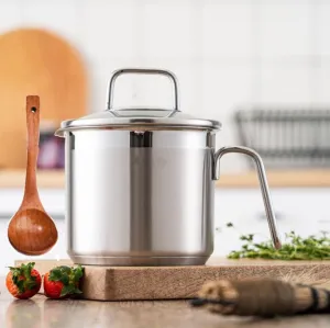 1.5 Quart Saucepan With Pour Spout, Multi Pot With Straining Lid and Soup Serving Spoon - Perfect For Boiling Milk, Sauce, Gravies, Pasta, Noodles