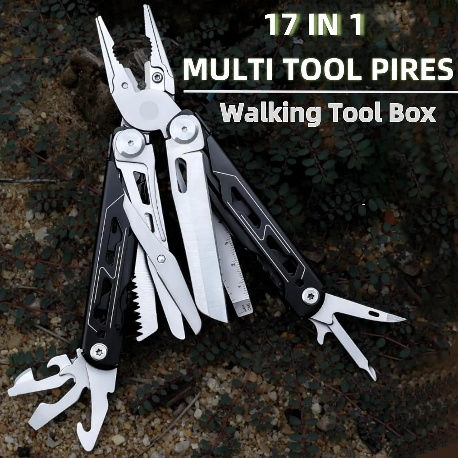 17-in-1 Multi Tool Pliers, Stainless Steel Multitool with Pocket Knife, Saw, File, Portable Mini EDC Toolbox for Daily Repair, Camping, Hiking, Wild Adventure
