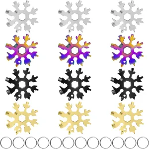 18-in-1 Snowflake Multitool, 12 Packs Stainless Steel Snowflake Wrench/Bottle Opener/Screwdriver Kit, Stainless Steel Portable Star Tool for Christmas Great Gifts