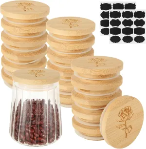 18 Pack Bamboo Oui Yogurt Jar Lids, Wood Oui Lids with Silicone Sealing Rings and Label, Wooden Reusable Oui Jar Lids Compatible with Oui Yogurt Jars, Coffee Bean Jars, Spice Jars, Cookie Jars