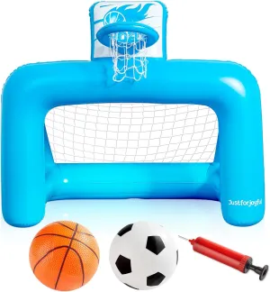 2-in-1 Inflatable Floating Basketball Hoop & Soccer Goal Set for Water Pool Indoor Outdoor Swimming Pool Game Fun Summer Water Sports Toys for Boy Girl Teens Birthday Gift Beach Yard