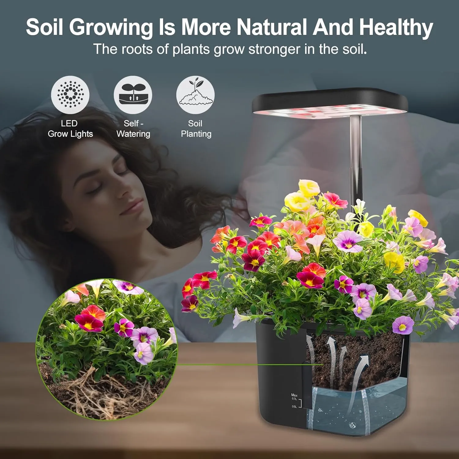 2 PACK Plant Pots Indoor Garden Planter Growing Systems Small Smart Soil Gardening System with 17 Watts LED Grow Light Auto Timer Self-Watering Soil Planter Pot Gifts for Mom Women (No Seeds&Soil)