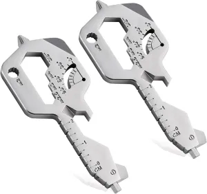 2 PCS, 20 IN 1 Key Shaped Multitools, Key Shaped Pocket Tool, Stainless Steel Utility Gadget, Gift for Men, Everyday Carry, Automotive, Home Improvement, Bottle Opener, Screw Driver, Silver