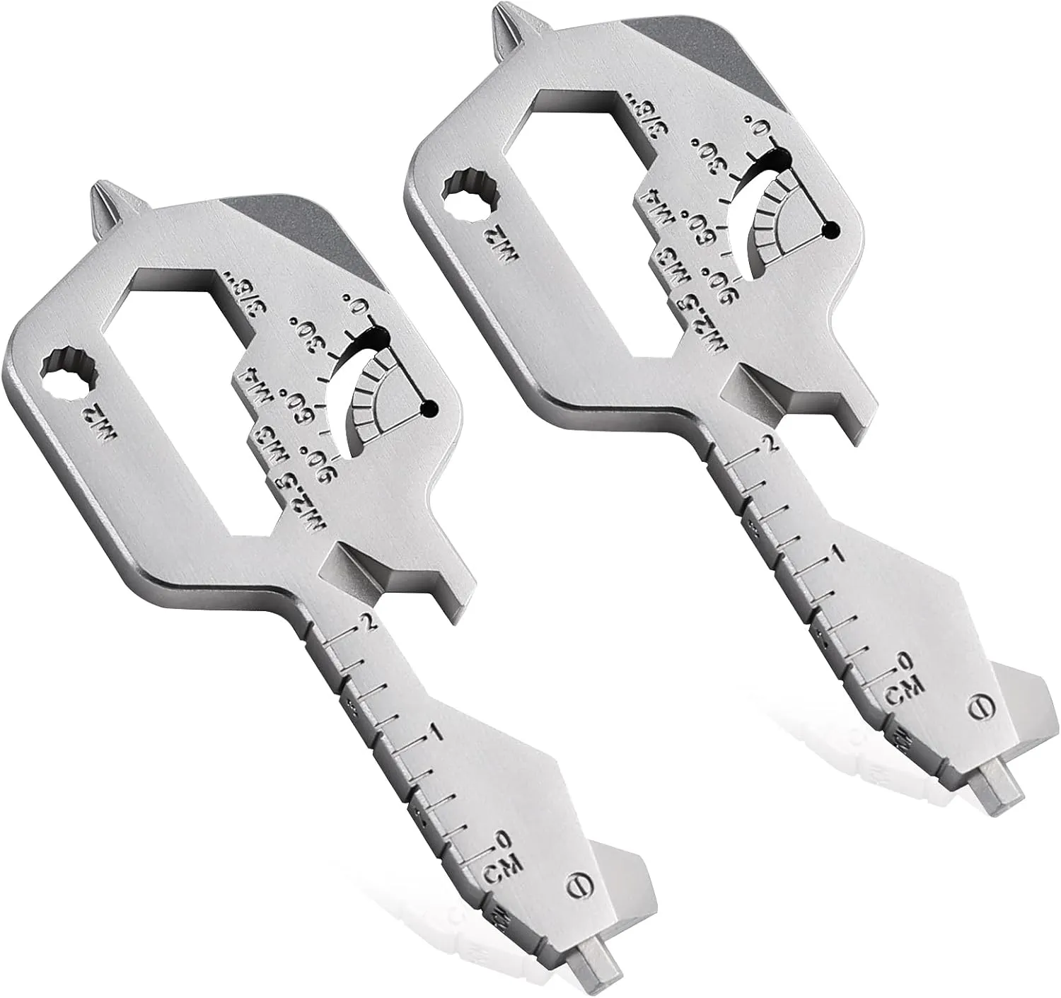 2 PCS, 20 IN 1 Key Shaped Multitools, Key Shaped Pocket Tool, Stainless Steel Utility Gadget, Gift for Men, Everyday Carry, Automotive, Home Improvement, Bottle Opener, Screw Driver, Silver