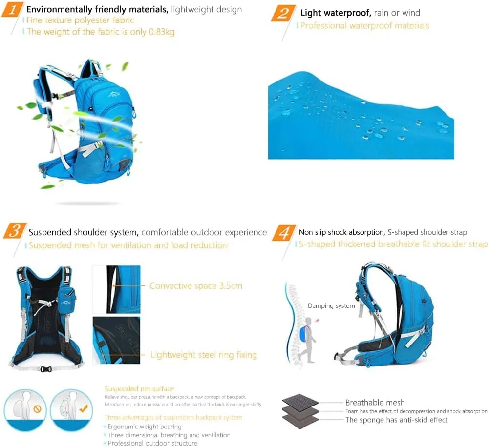20L Unisex Casual Gym Backpack with Water Bag Compartment & Helmet mesh for Camping,Cycling,Hiking,Climbing & Travel.