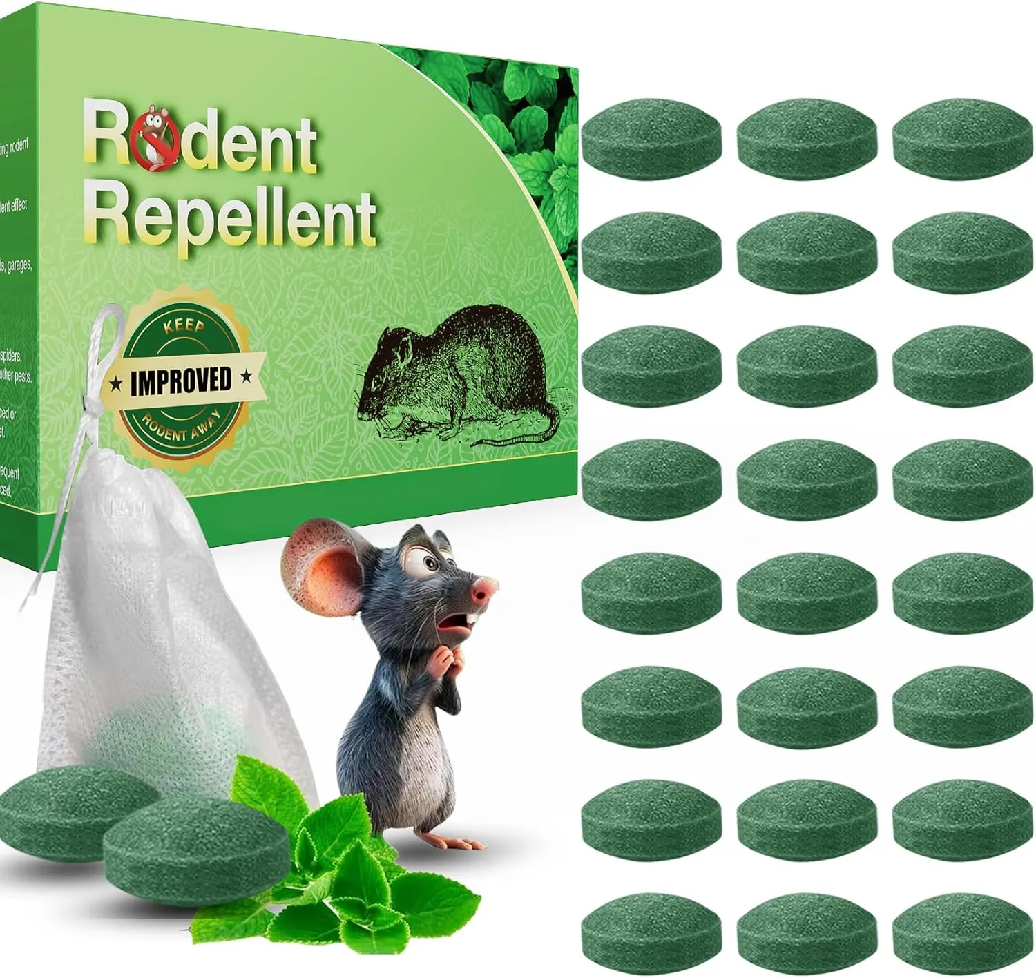 24P Rodent Mice Repellent, Peppermint Oil to Repel Mice and Rats, Rodent Mouse Repellent for Car, Natural Ingredients Rat Repellent Balls