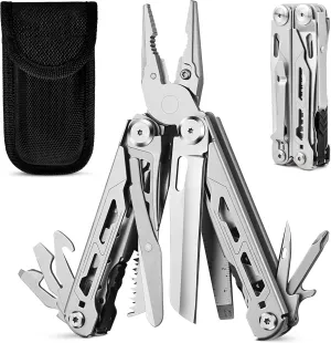 26-in-1 Stainless Steel Multitool – EDC Pliers with Saw, Screwdrivers, Blade, Scissors, Can Opener & More – Durable Survival Gear for Camping, Fishing, DIY and Everyday Carry