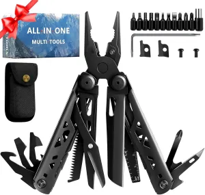28-in-1 Multitool Pliers, Stainless Steel Multi Tool with Pocket Clip, Self-Locking, Replaceable Wire Cutters, and Precision Screwdriver, Foldable EDC Multi-Tool for Outdoor, Repair, Camping, Hiking