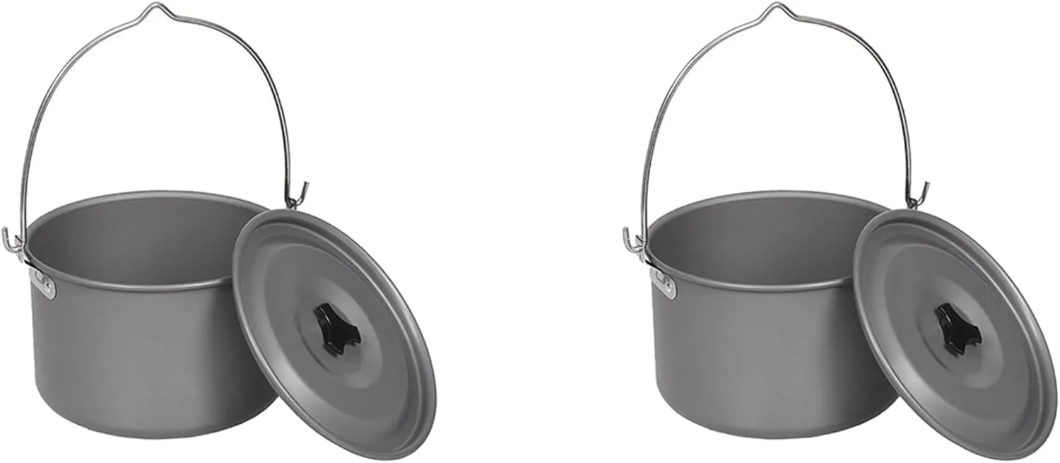 2X Outdoor Camping Picnic Hanging Pots Aluminum Alloy Cooking Pot 4.5L Compact Camping Pot for Hiking Backpacking Picnic