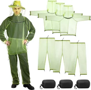 3 Sets Mosquito Net Suit Bug Tick Net Pants Jacket Hood Pants Mesh Insect Proof Body Clothing for Outdoor Hunting Camping Climbing Fishing Hiking(S/m)