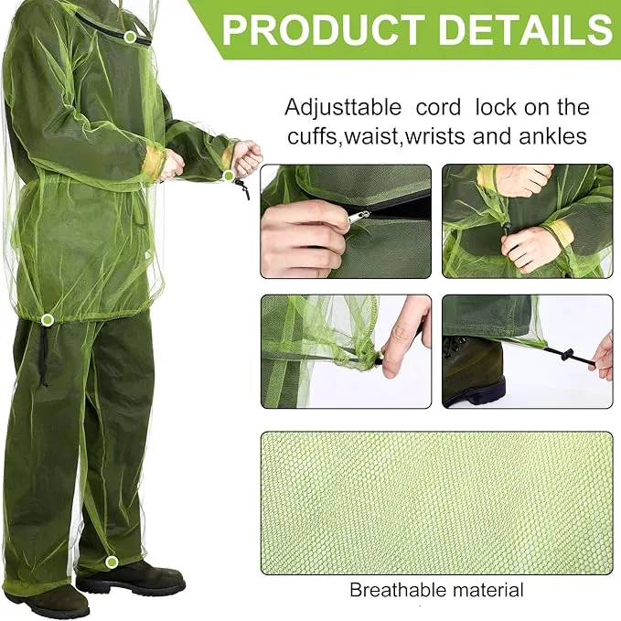 3 Sets Mosquito Net Suit Net Bug Pants Jacket Hood Pants Mesh Insect Proof Body Clothing for Fishing Hiking Camping(S/m)