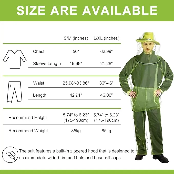 3 Sets Mosquito Net Suit Net Bug Pants Jacket Hood Pants Mesh Insect Proof Body Clothing for Fishing Hiking Camping(S/m)