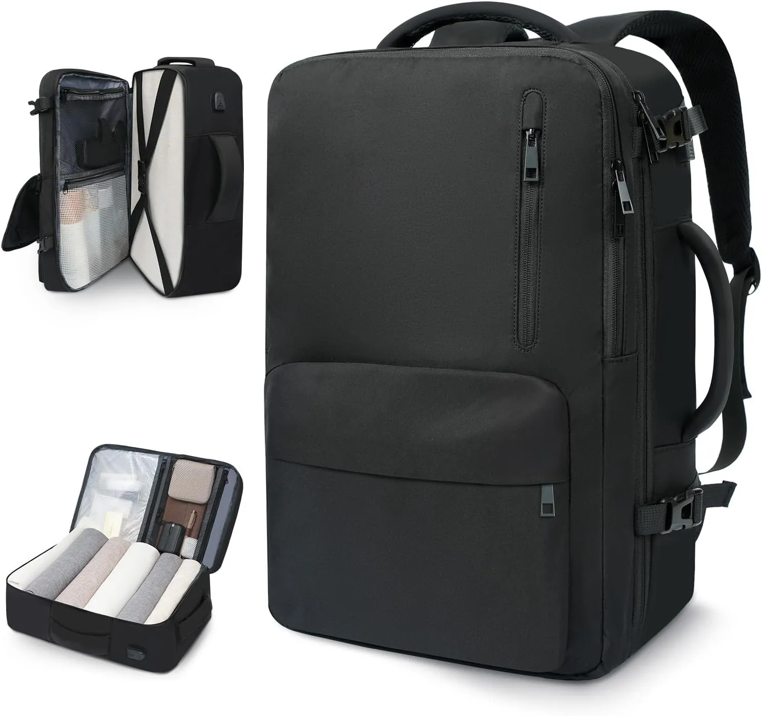 35L Travel Backpack | 180° All-Open Design | Multi-Pockets | Airline Approved Carry on |15.6 inch Laptop Compartment | USB Port |Perfect for Travel Business College Bookbags |Men Women,Black