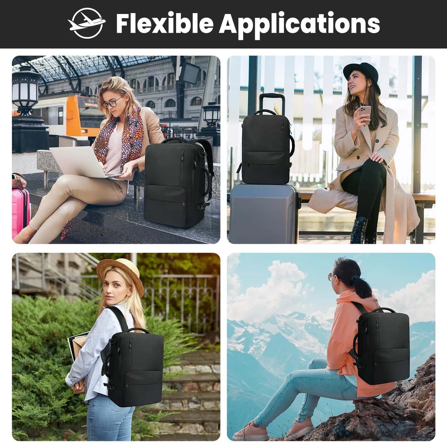 35L Travel Backpack | 180° All-Open Design | Multi-Pockets | Airline Approved Carry on |15.6 inch Laptop Compartment | USB Port |Perfect for Travel Business College Bookbags |Men Women,Black