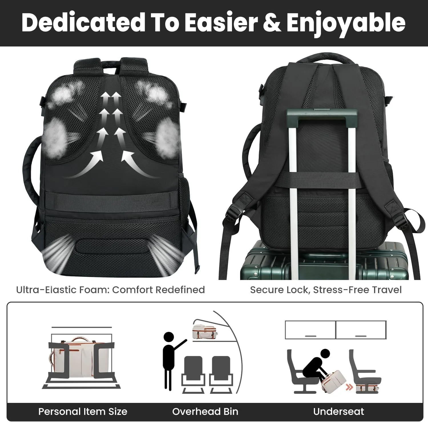 35L Travel Backpack | 180° All-Open Design | Multi-Pockets | Airline Approved Carry on |15.6 inch Laptop Compartment | USB Port |Perfect for Travel Business College Bookbags |Men Women,Black