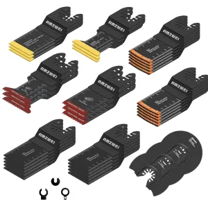 35PCS Multitool Blades, 7 Types Titanium & HCS Oscillating Tool Blades for Wood Metal Plastic, Quick Release Saw Blades Compatible with Dewalt Rockwell Fein Milwaukee Ryobi