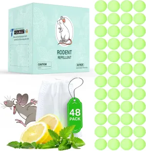 48 Pack Mouse Rodent Repellent, Peppermint Lemon Oil Mice Repellent for Squirrel Rats Spider Pests, Natural Deterrent for Kitchen, Warehouse, Car, Indoor, Outdoor, Safe for Pets & Family