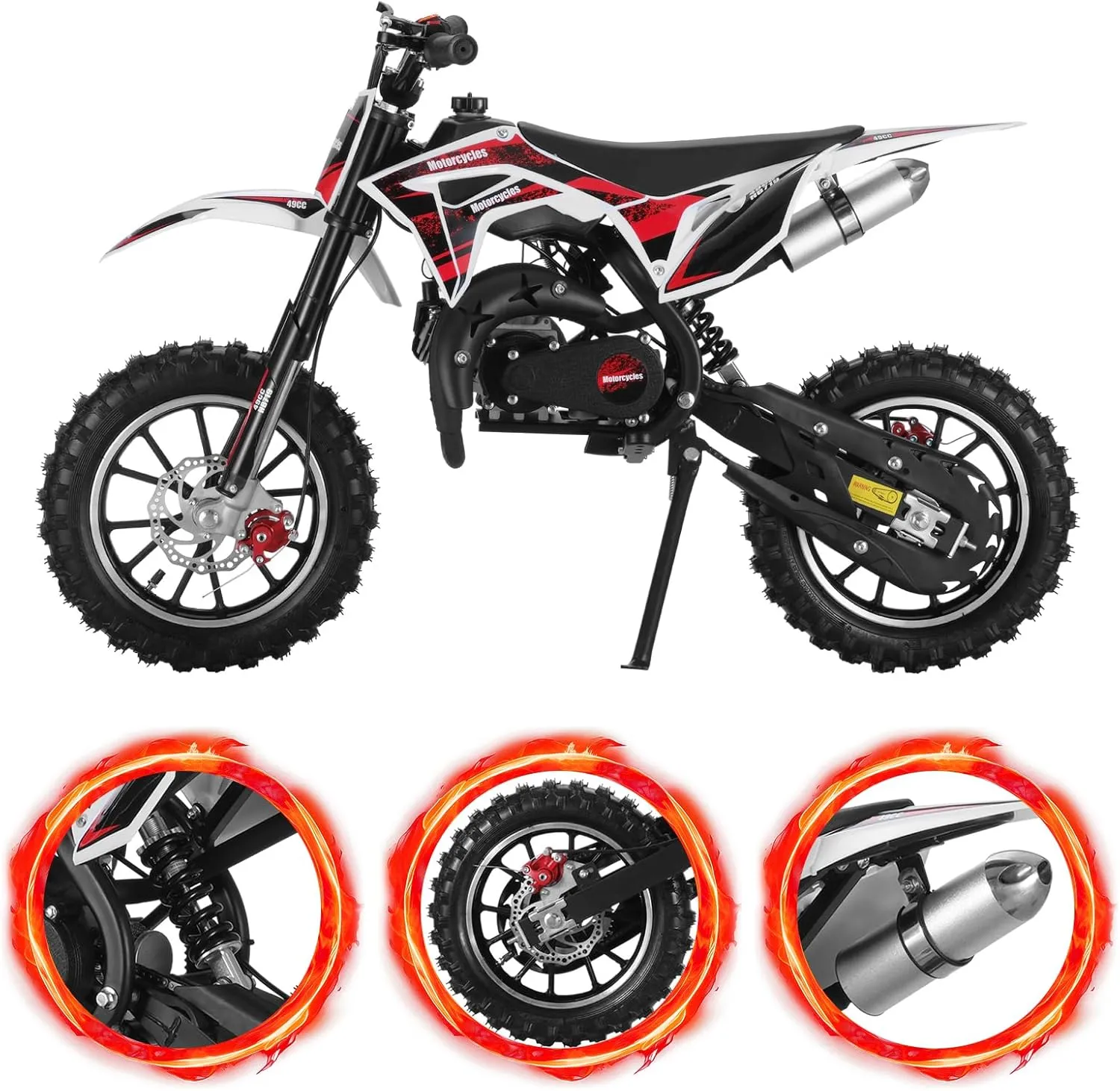 49CC Upgrade Kids Dirt Bike,2-Stroke Gas Power Motocross,Off Road Dirtbike,Pocket Motorcycle with Front Rear Disc Brakes,Trail Pocket Motorbike for Uphill & Up to 40KM/H