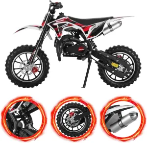 49CC Upgrade Kids Dirt Bike,2-Stroke Gas Power Motocross,Off Road Dirtbike,Pocket Motorcycle with Front Rear Disc Brakes,Trail Pocket Motorbike for Uphill & Up to 40KM/H