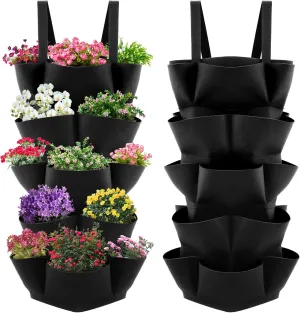 5 Tier Vertical Garden Planting Grow Bag Strawberry Pot 20 Pockets Stackable Flower Planter Bag Outdoor Indoor Fruit Herbs Strawberry Vegetable Container Vertical Planter for Courtyard Balcony Fence