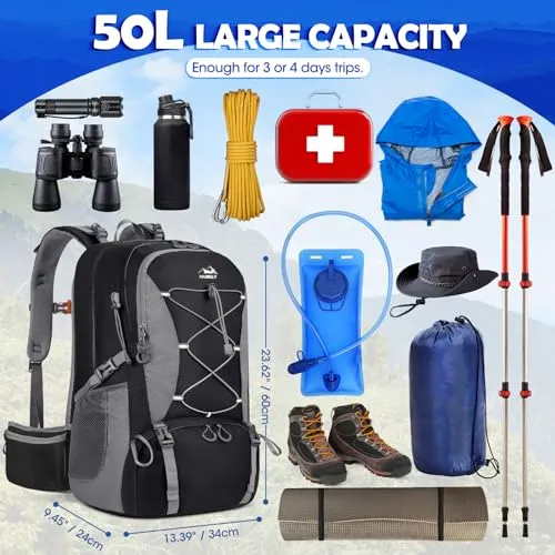 50L Hiking Backpack Waterproof Camping Backpack for Men Women