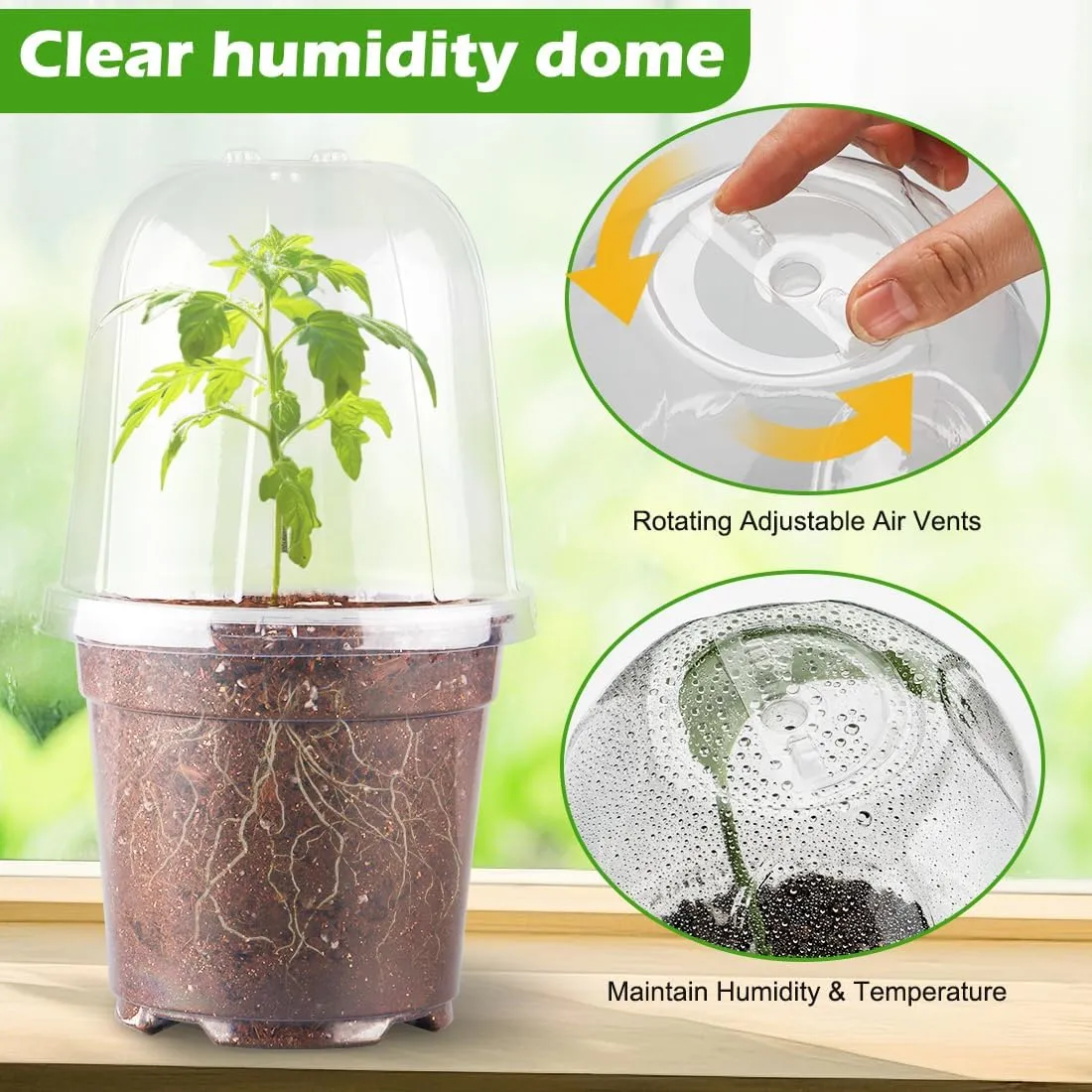 6 Inch Clear Plastic Humidity Dome, 30 Pcs Adjustable Transparent Plant Domes for 6" Seedlings Nursery Pots, Reusable Thick Plastic Grow Dome Cover for Seed Starter Pots Outdoor Gardening Plant Growth