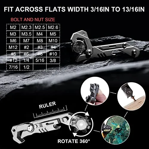 7 in 1 Multitool Camping Accessories, with Wrench, Folding Knife, Screwdriver, Bottle Opene, Ruler, Urgent Car Window Breaker and Seatbelt Cutter, EDC Pocket Multi Tool for Outdoor, Gifts for Men