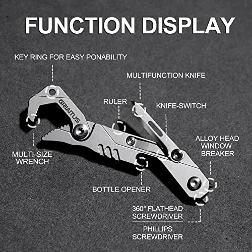 7 in 1 Multitool Camping Accessories, with Wrench, Folding Knife, Screwdriver, Bottle Opene, Ruler, Urgent Car Window Breaker and Seatbelt Cutter, EDC Pocket Multi Tool for Outdoor, Gifts for Men