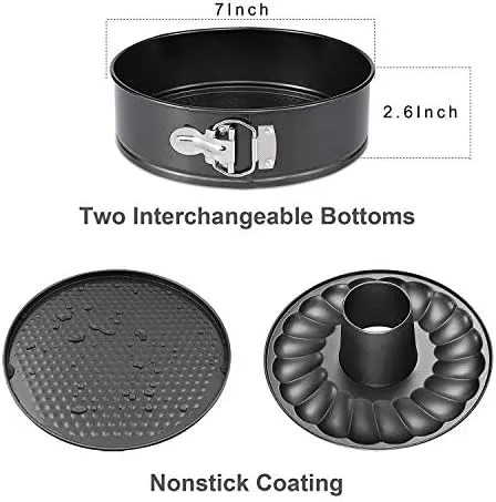 7 Inch Springform and Bundt Pans, Non-stick Cheesecake and Ice-Cream Cake Bakeware,Carbon Steel Tube Pan 2 in 1 with Removable Bottom and Quick-Release Latch for 5,6,8 QT Instant Pot Gray