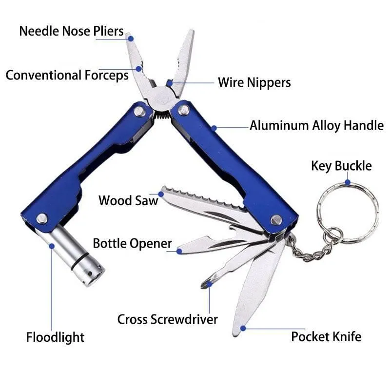 9-in-1 Aluminum Keychain Multitool - Compact Portable Explorer Tool