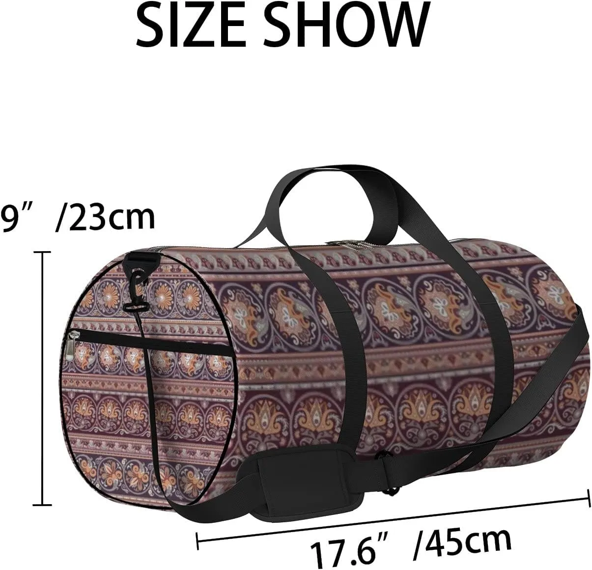 Abstract Ethnic Stripy Floral Ornamental Vector Sports Bag Tote Bag Waterproof Gym Bag with Shoulder Strap Zipper 2 Side Pockets for Men and Women, Travel and Storage Shoulder Bag.