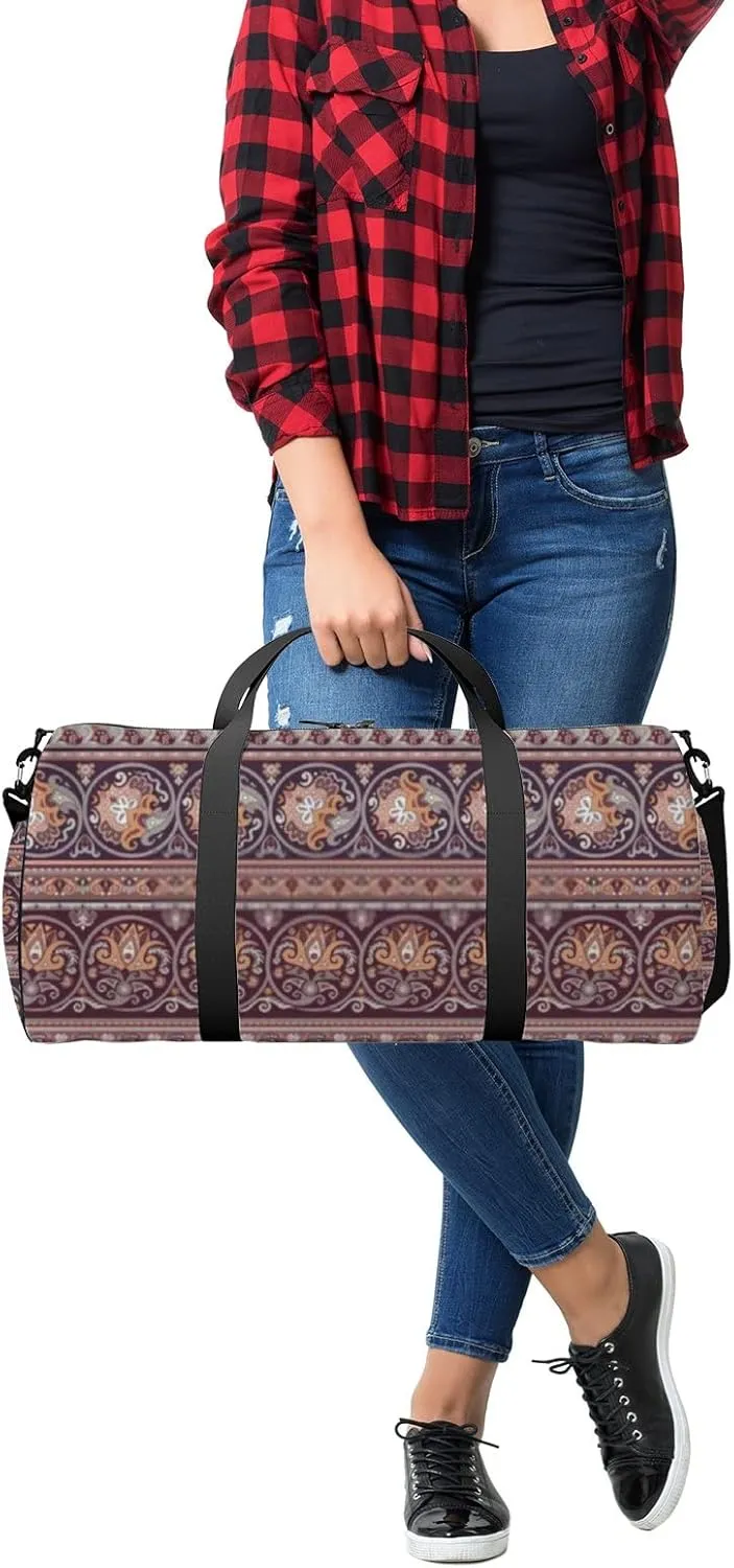 Abstract Ethnic Stripy Floral Ornamental Vector Sports Bag Tote Bag Waterproof Gym Bag with Shoulder Strap Zipper 2 Side Pockets for Men and Women, Travel and Storage Shoulder Bag.