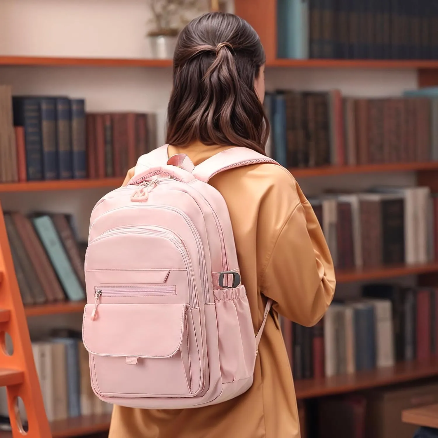 Aesthetic Daypack Backpack, Water-Resistant 15.6" Laptop Backpack for Women and Men, Featuring Touch-Fastener and Anti-Theft Pockets (Pink)