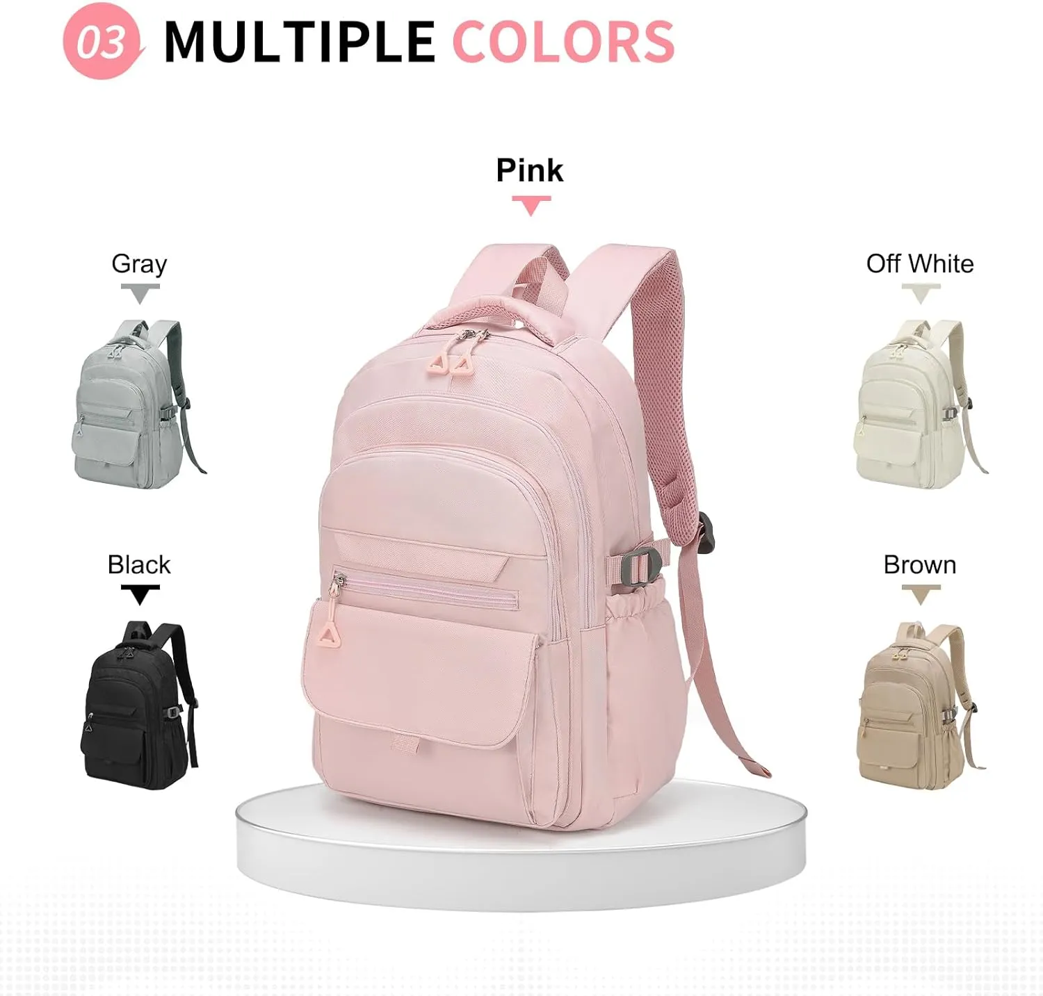 Aesthetic Daypack Backpack, Water-Resistant 15.6" Laptop Backpack for Women and Men, Featuring Touch-Fastener and Anti-Theft Pockets (Pink)