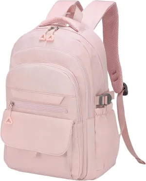Aesthetic Daypack Backpack, Water-Resistant 15.6" Laptop Backpack for Women and Men, Featuring Touch-Fastener and Anti-Theft Pockets (Pink)