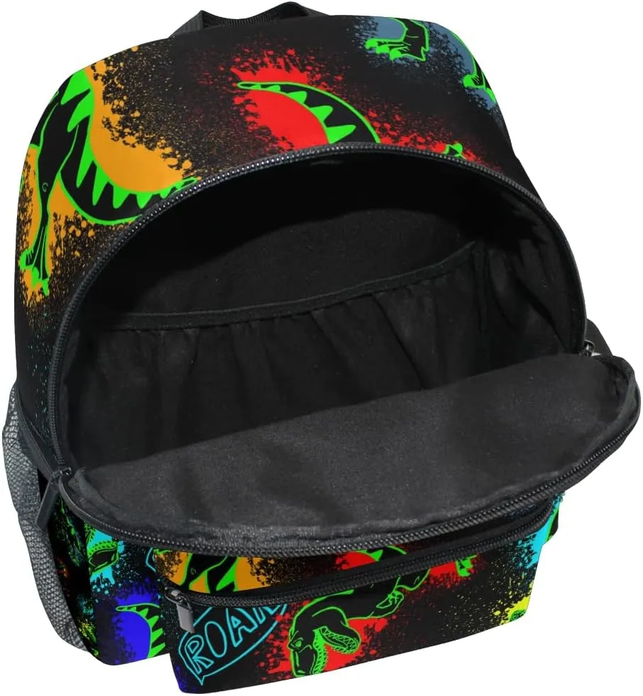 Aflyko Custom Name Roar Neon Dinosaur Kids Backpack for Daycare Bookbag Kindergarten Daypack for Toddler Girls Boys 10" × 4" × 12"