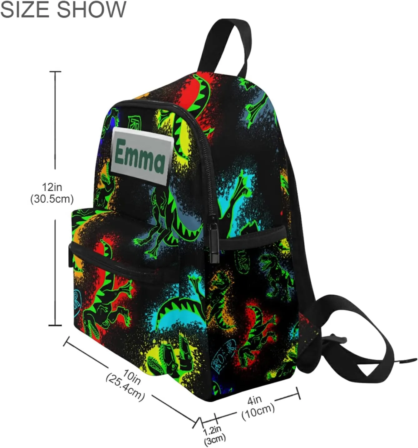Aflyko Custom Name Roar Neon Dinosaur Kids Backpack for Daycare Bookbag Kindergarten Daypack for Toddler Girls Boys 10" × 4" × 12"
